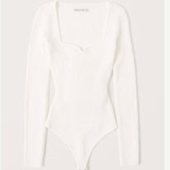 Abercrombie & Fitch Women's Long-Sleeve Sweetheart Sweater Bodysuit - Off White - Picture 1 of 3
